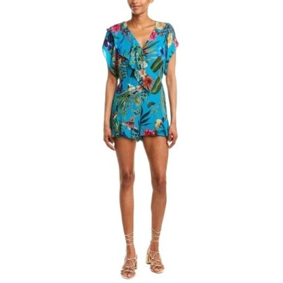 Parker Bradley Silk Romper Size 2 Faux-Wrap Floral Blue - Picture 1 of 11